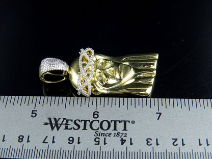 Jesus Face Crown Lab Grown Diamond Yellow Gold Pendant