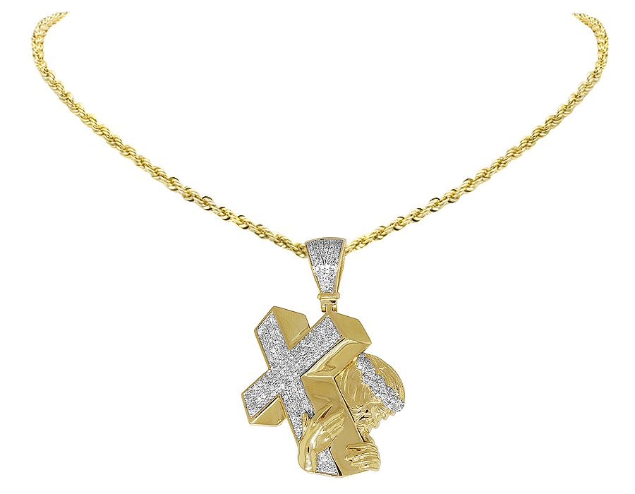 Jesus Christ Cross Yellow Gold Lab Grown Diamond Pendant