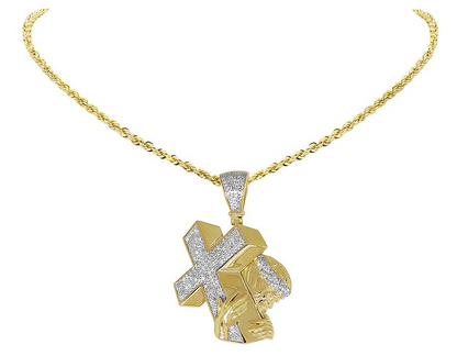 Jesus Christ Cross Yellow Gold Lab Grown Diamond Pendant