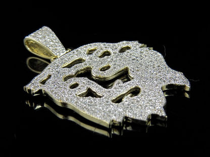 Lab Grown Diamond Jesus Digital Face Charm Gold Pendant