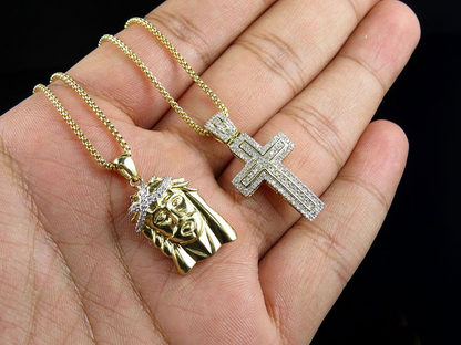 Lab Grown Diamond Jesus Cross Chain Gold Pendant