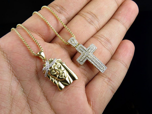 Lab Grown Diamond Jesus Cross Chain Gold Pendant