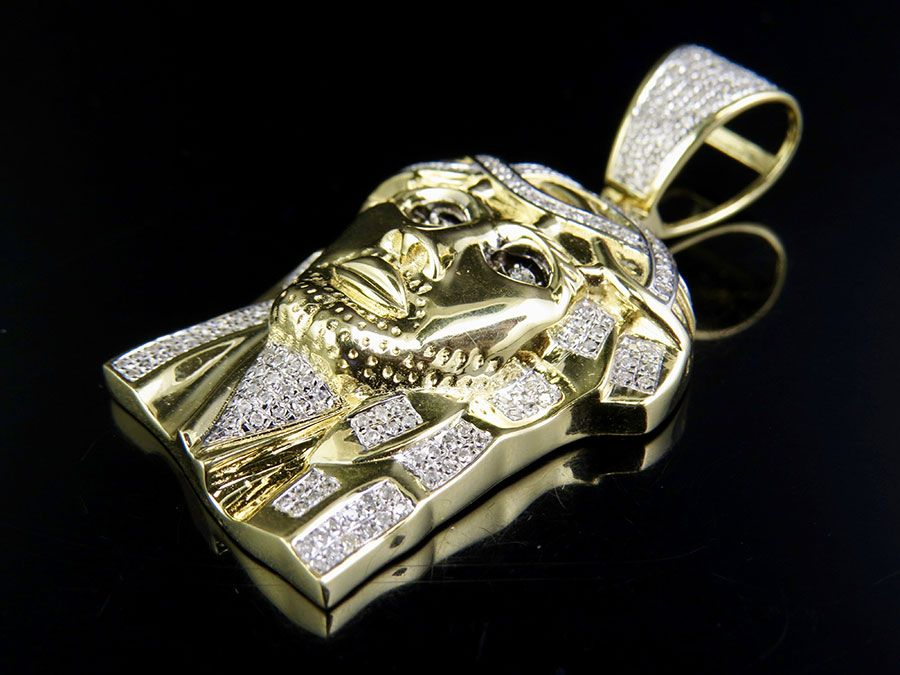 Lab Grown Diamond Jesus Face Yellow Gold Pendant