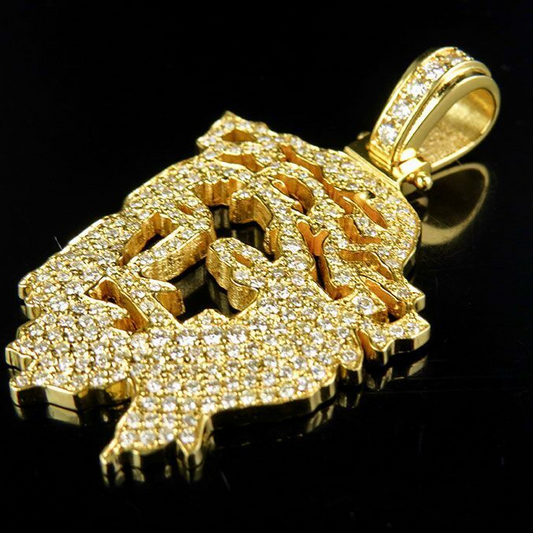Yellow Gold Cutout Jesus Face Lab Grown Diamond Pendant