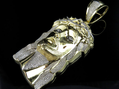 Jesus Piece Charm Pendant Yellow Gold Lab Grown Diamond