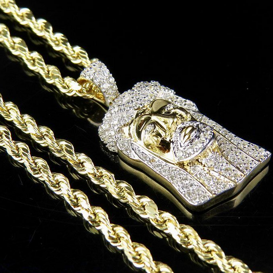 10K Gold Lab Grown Diamond Chain Jesus Pendant