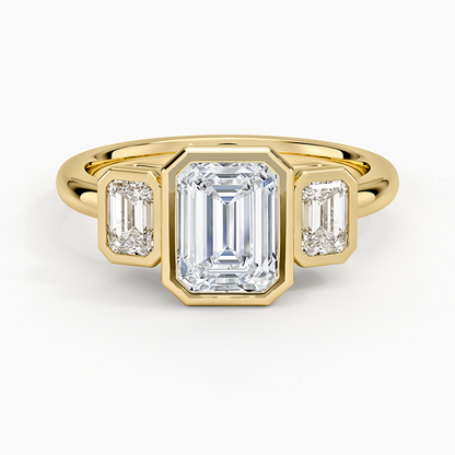 1 1/4 CT Emerald Cut Lab Grown Diamond Bezel Set 3 Ston Engagement Ring