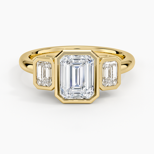 1 1/4 CT Emerald Cut Lab Grown Diamond Bezel Set 3 Ston Engagement Ring