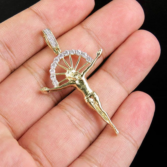 Lab Grown Diamond Crucifix Gold Jesus Charm Pendant