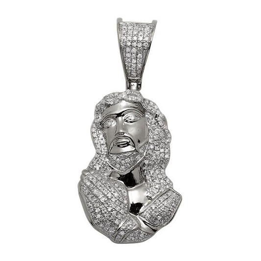 White Gold Lab Grown Diamond Praying Jesus Pendant