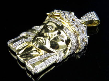 Yellow Gold Jesus Face Lab Grown Diamond Luxury Pendant