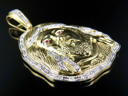 Ruby Eyes Lab Grown Diamond Gold Jesus Pendant