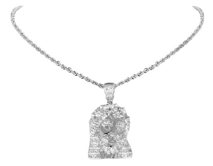 White Gold Lab Grown Diamond Mini Jesus Pendant
