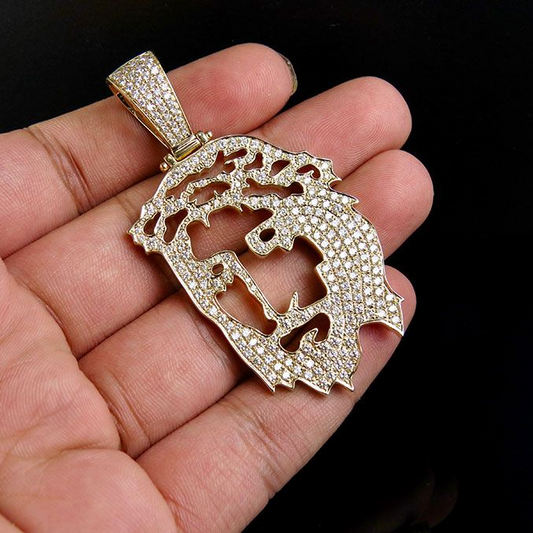 Yellow Gold Lab Grown Diamond Jesus Face Cutout Pendant