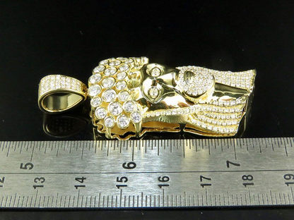 10K Yellow Gold Solitaire Bezel Crown Jesus Pendant