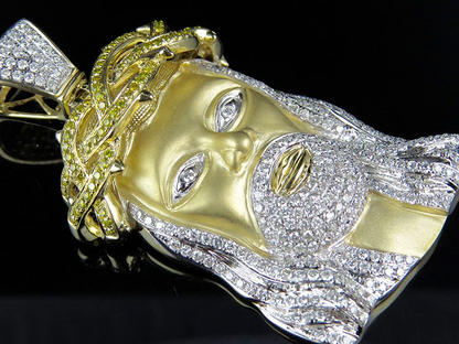 10K Gold Jesus Face Matte Lab Grown Diamond Pendant