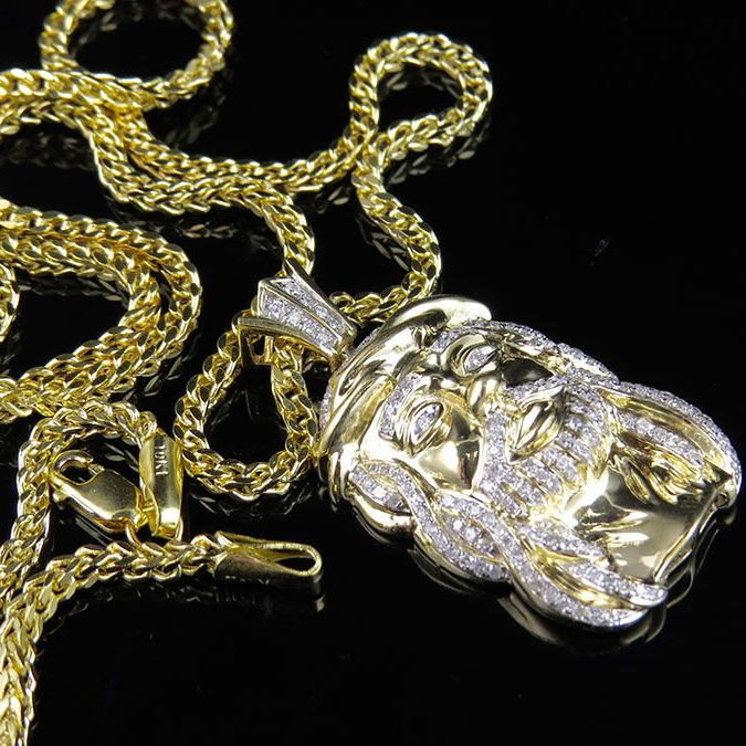 Lab Grown Diamond Franko Chain Jesus Face Pendant