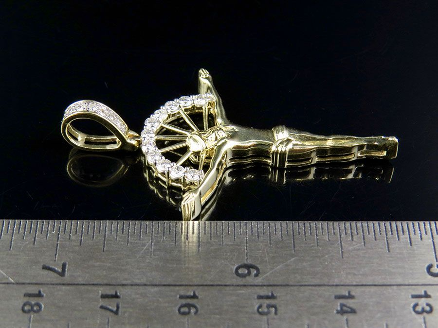 Lab Grown Diamond Crucifix Gold Jesus Charm Pendant