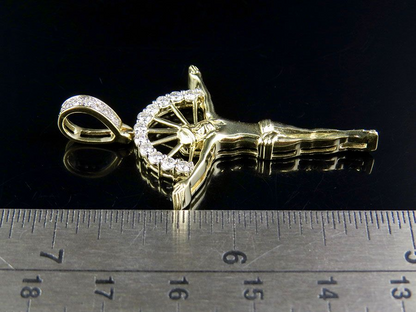 Lab Grown Diamond Crucifix Gold Jesus Charm Pendant