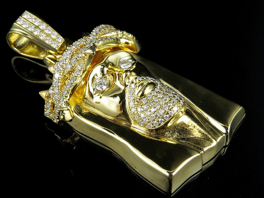 Yellow Solid Gold Lab Grown Diamond Jesus Pendant