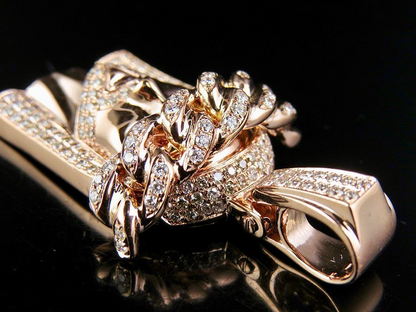 Rose Gold Lab Grown Diamond Cuban Link Crown Jesus Pendant