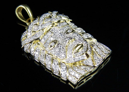 Yellow Gold Jesus Head Lab Grown Diamond Pendant