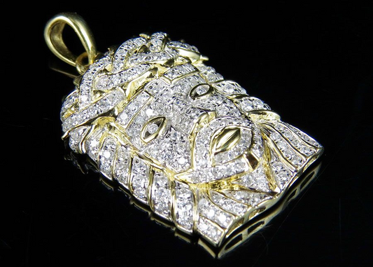 Yellow Gold Jesus Head Lab Grown Diamond Pendant