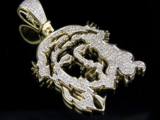 Yellow Gold Jesus Face Cutout Lab Grown Diamond Pendant