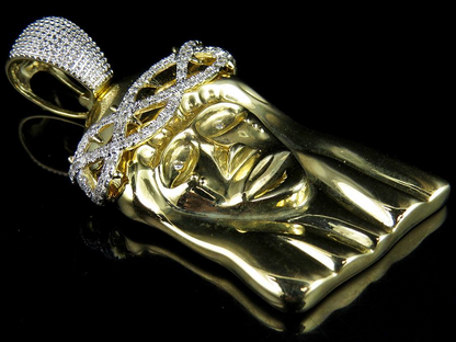 Jesus Face Crown Lab Grown Diamond Yellow Gold Pendant