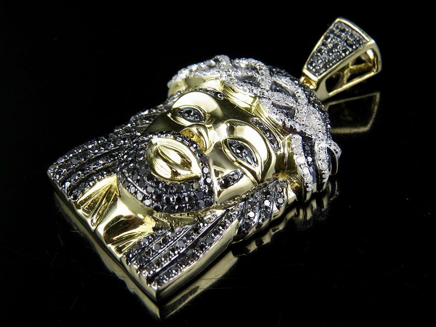 10K Gold Black Onyx Lab Grown Diamond Jesus Pendant