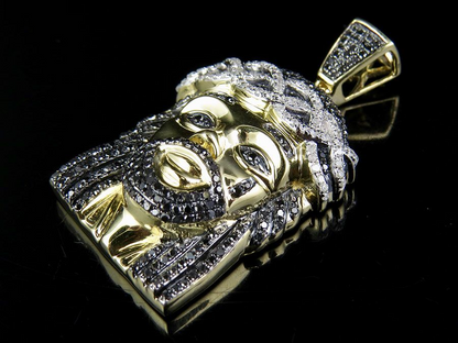 10K Gold Black Onyx Lab Grown Diamond Jesus Pendant