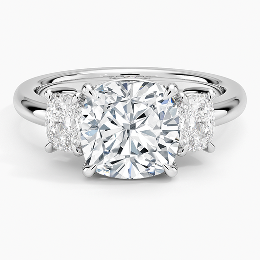 2 1/2 CT Cushion Cut Lab Grown Diamond 3 Stone Ring