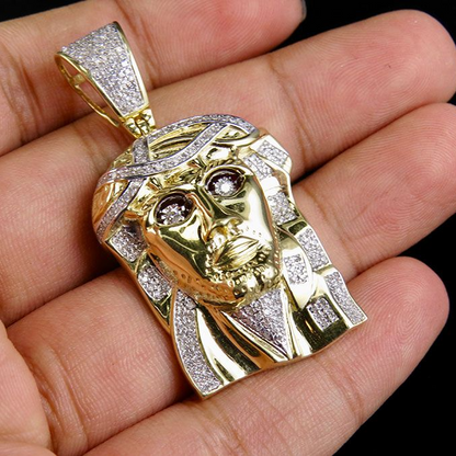 Lab Grown Diamond Jesus Face Yellow Gold Pendant