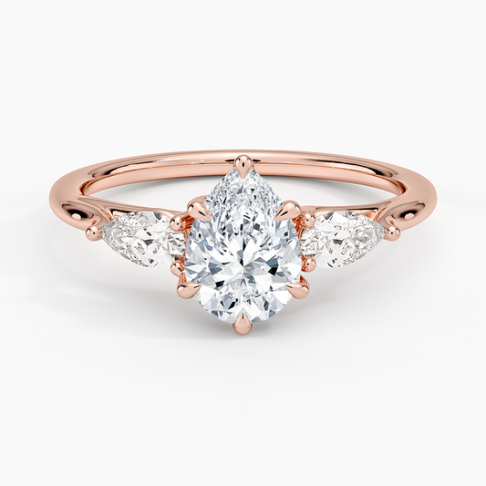 1 CT Pear Cut Lab Grown Diamond 3 Stone Engagement Ring