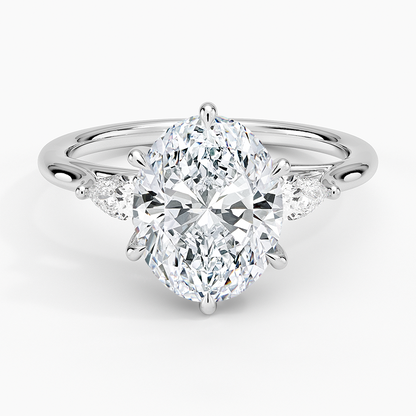 2 1/2 CT Oval Cut Lab Grown Diamond Three Stone Engagement Ring