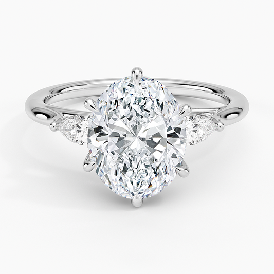 2 1/2 CT Oval Cut Lab Grown Diamond Three Stone Engagement Ring