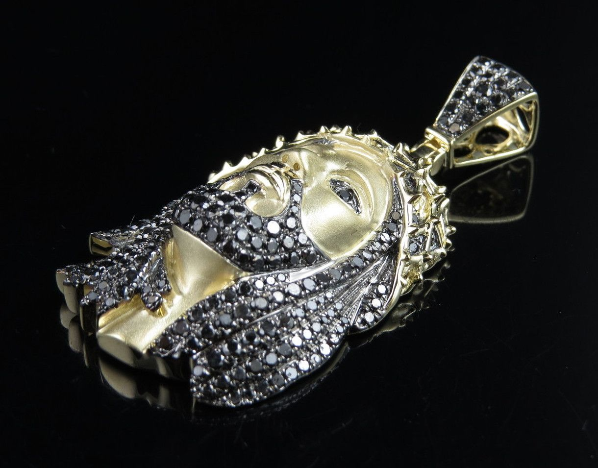 Lab Grown Diamond Black Onyx Matte Jesus Gold Pendant