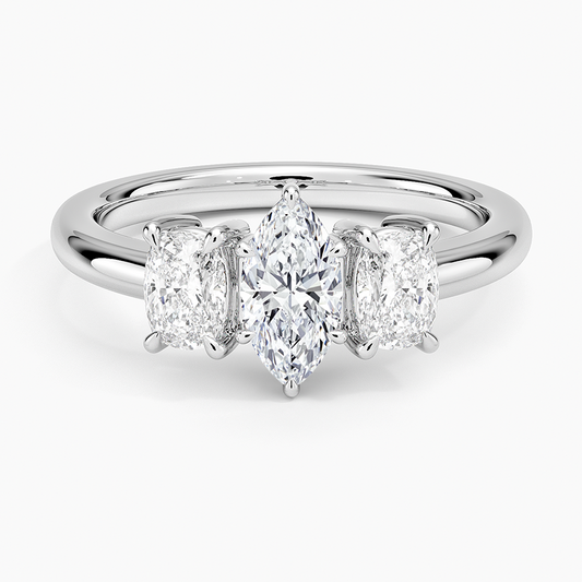 1/2 CT Three Stone Diamond 18k Yellow Gold Marquise Lab Grown Ring