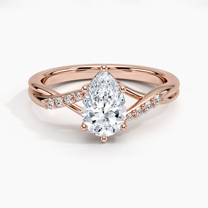 1 CT Lab Grown Diamond Pear Cut Twisted 18k Gold Ring