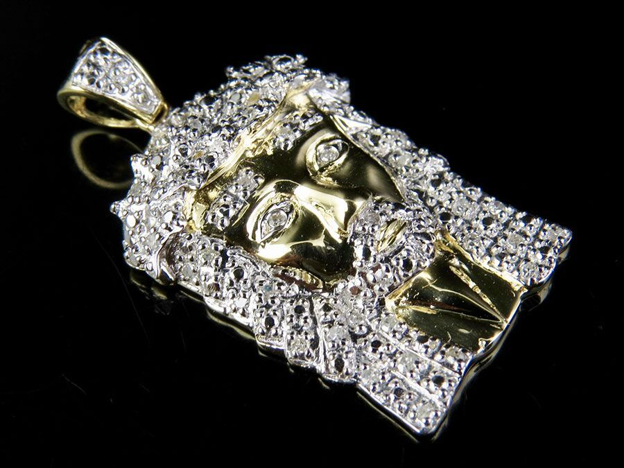 10K Yellow Gold Lab Grown Diamond Jesus Face Pendant