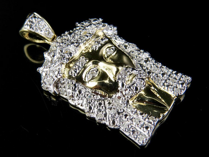 10K Yellow Gold Lab Grown Diamond Jesus Face Pendant