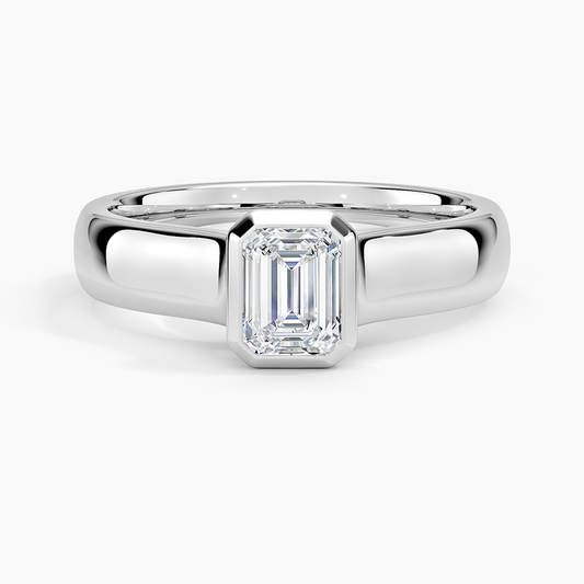 1/2 CT Emerald Bezel Set Lab Grown Diamond Gold Ring