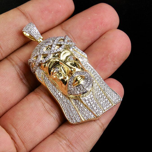 Yellow Gold Lab Grown Diamond Iced Out Jesus Pendant