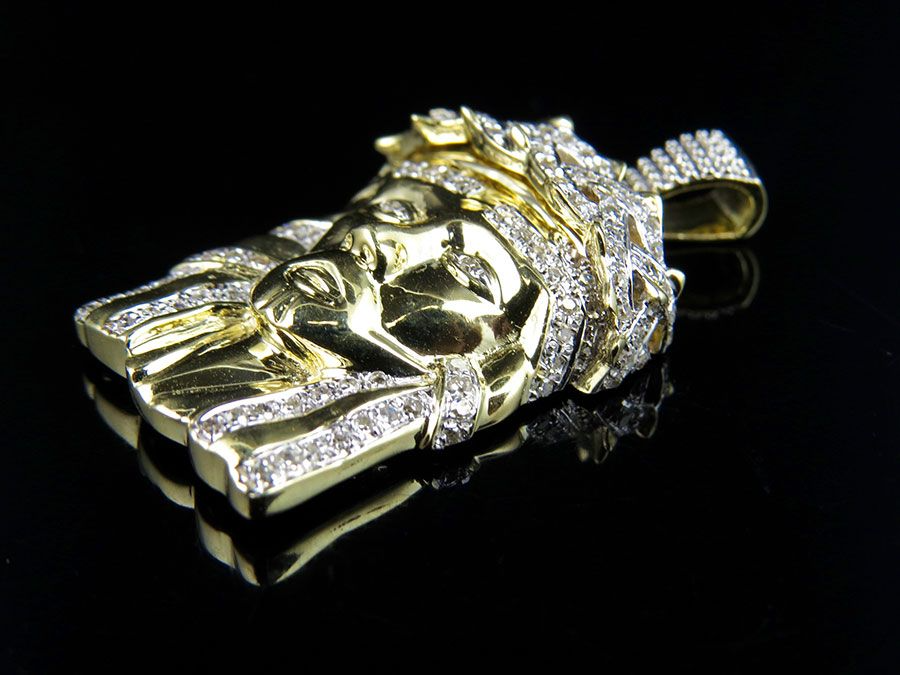 Yellow Gold Jesus Face Lab Grown Diamond Luxury Pendant