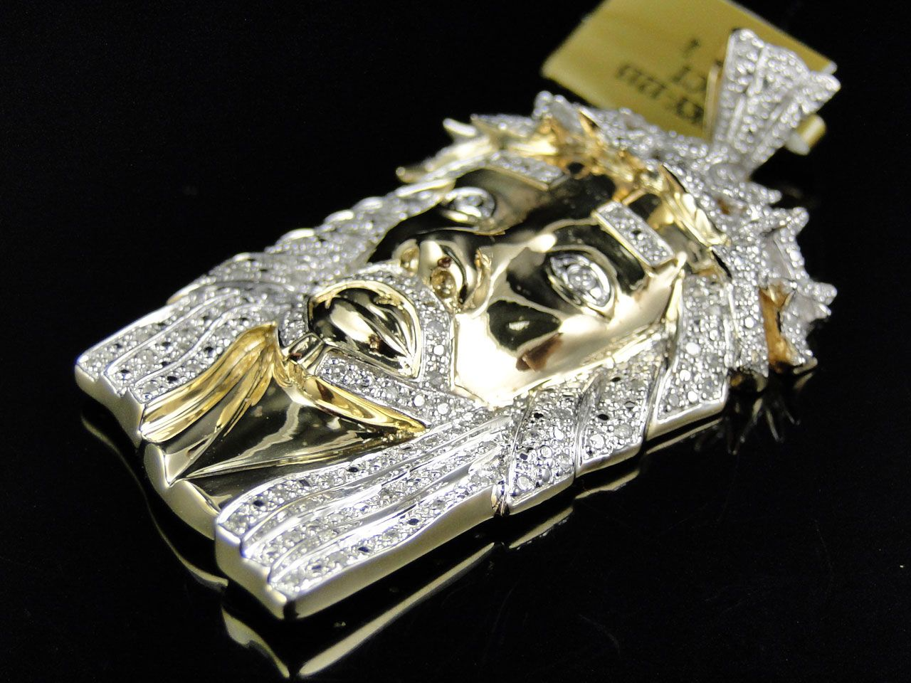 Lab Grown Diamond  Yellow Gold Jesus Head Pendant