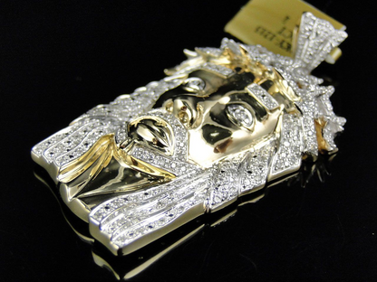 Lab Grown Diamond  Yellow Gold Jesus Head Pendant