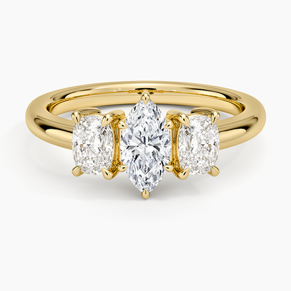 1/2 CT Three Stone Diamond 18k Yellow Gold Marquise Lab Grown Ring