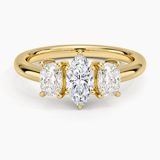 1/2 CT Three Stone Diamond 18k Yellow Gold Marquise Lab Grown Ring