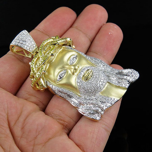 10K Gold Jesus Face Matte Lab Grown Diamond Pendant