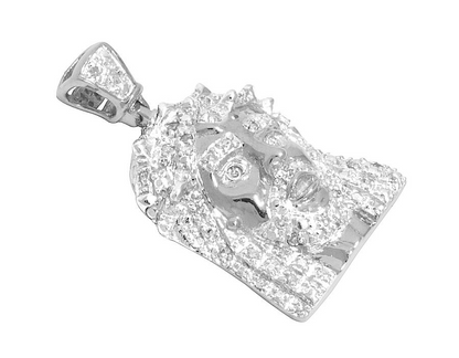 White Gold Lab Grown Diamond Mini Jesus Pendant